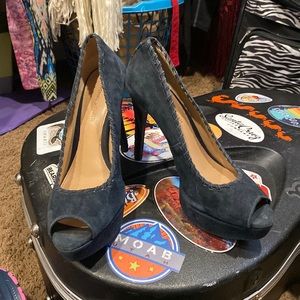 Size 9 navy blue Suede open toe heels